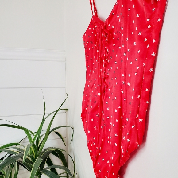 Red Bodysuit By Zara Adjustable Satin Star Corset - Picture 4 of 10